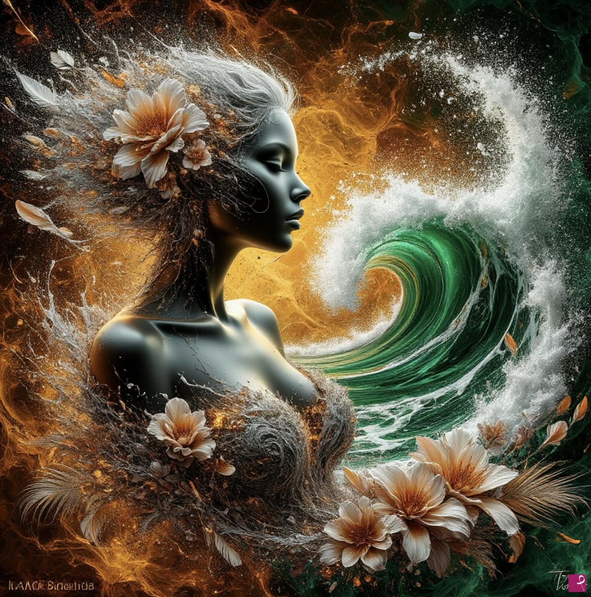 quadri in vendita online - Girl and sea waves, back lights 