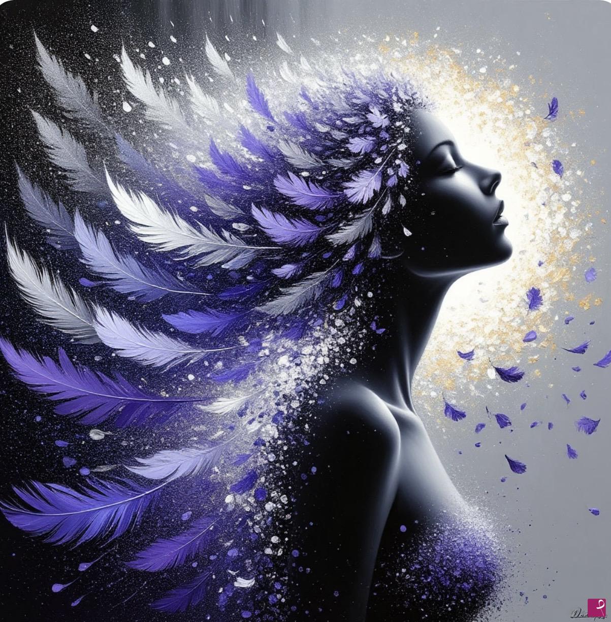 quadri in vendita online - Girl, back lights, feathers