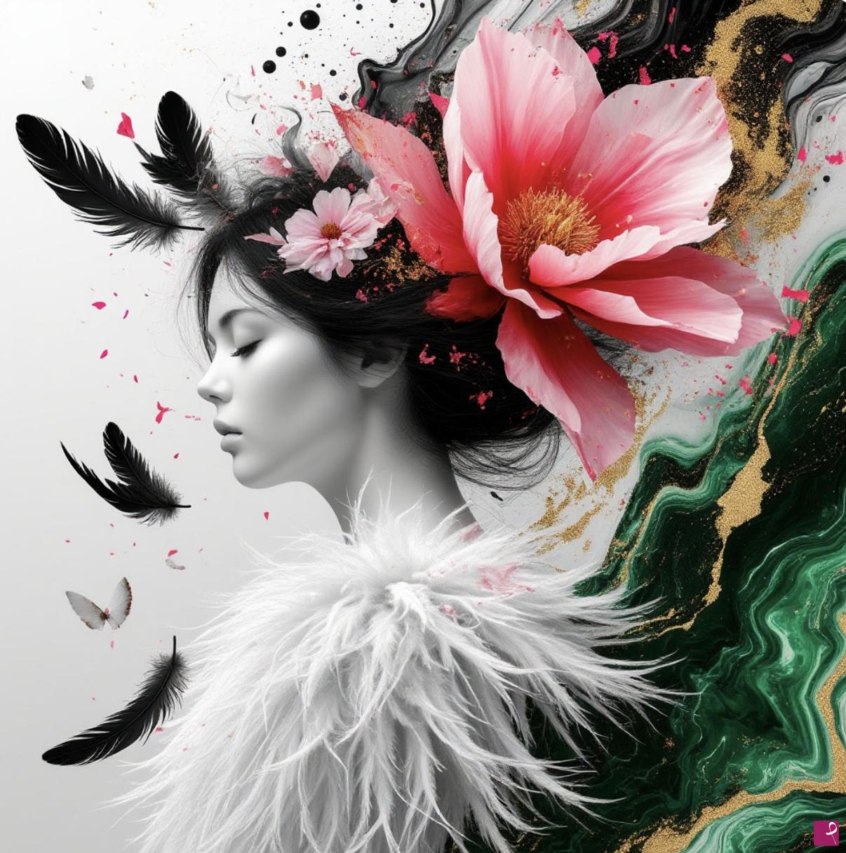 quadri in vendita online - Girl big flower in head 