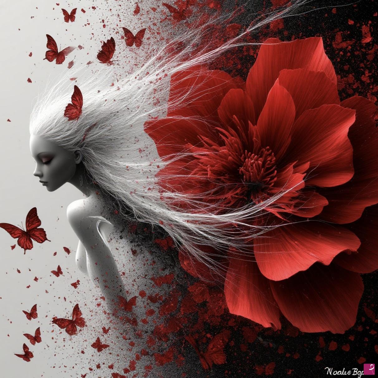 quadri in vendita online - Girl, butterflies, roses 