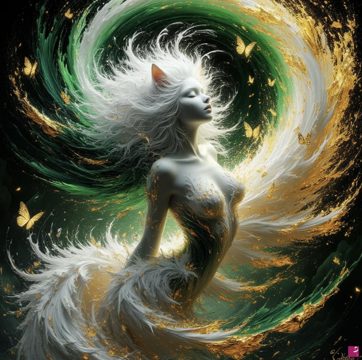 quadri in vendita online - Girl-cat and tornado 