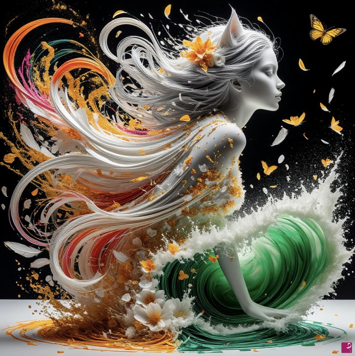 quadri in vendita online - Girl-cat, sea wave