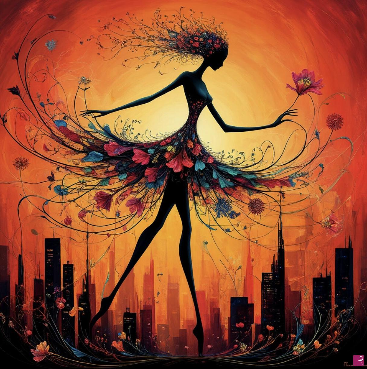 quadri in vendita online - Girl dancing in city 