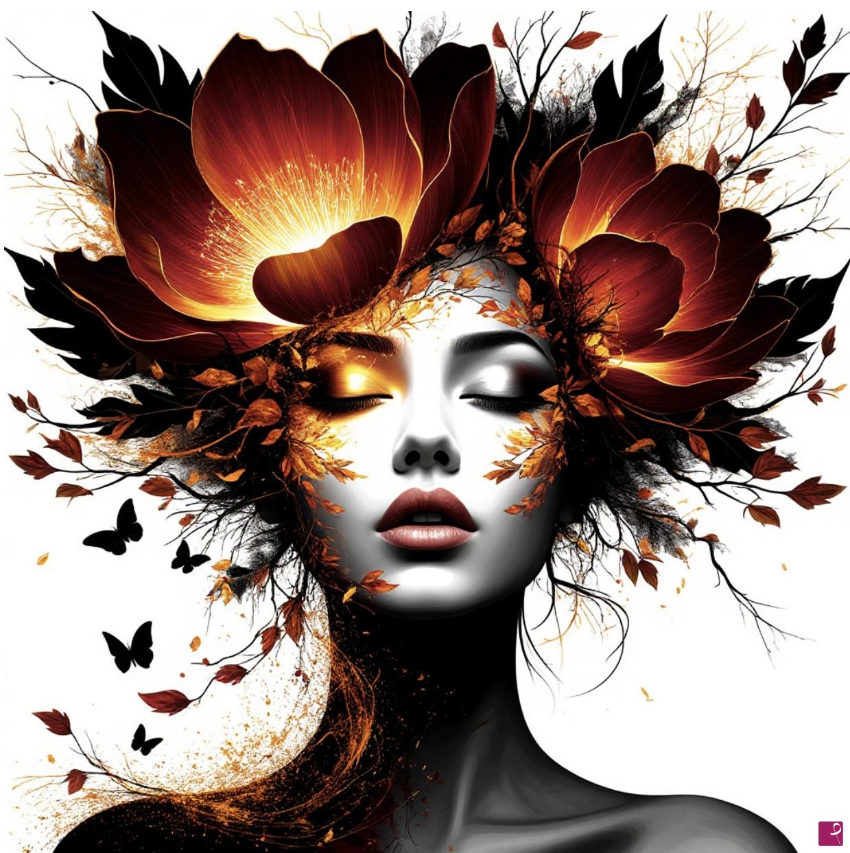 quadri in vendita online - Girl, fire and flowers 