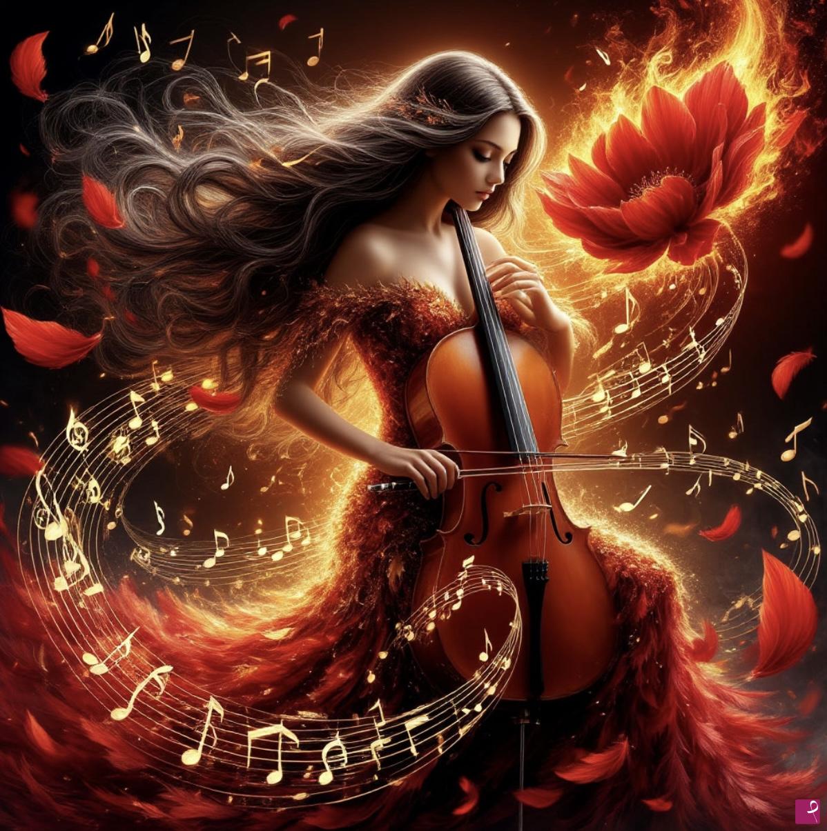 quadri in vendita online - Girl, flowers and magical music