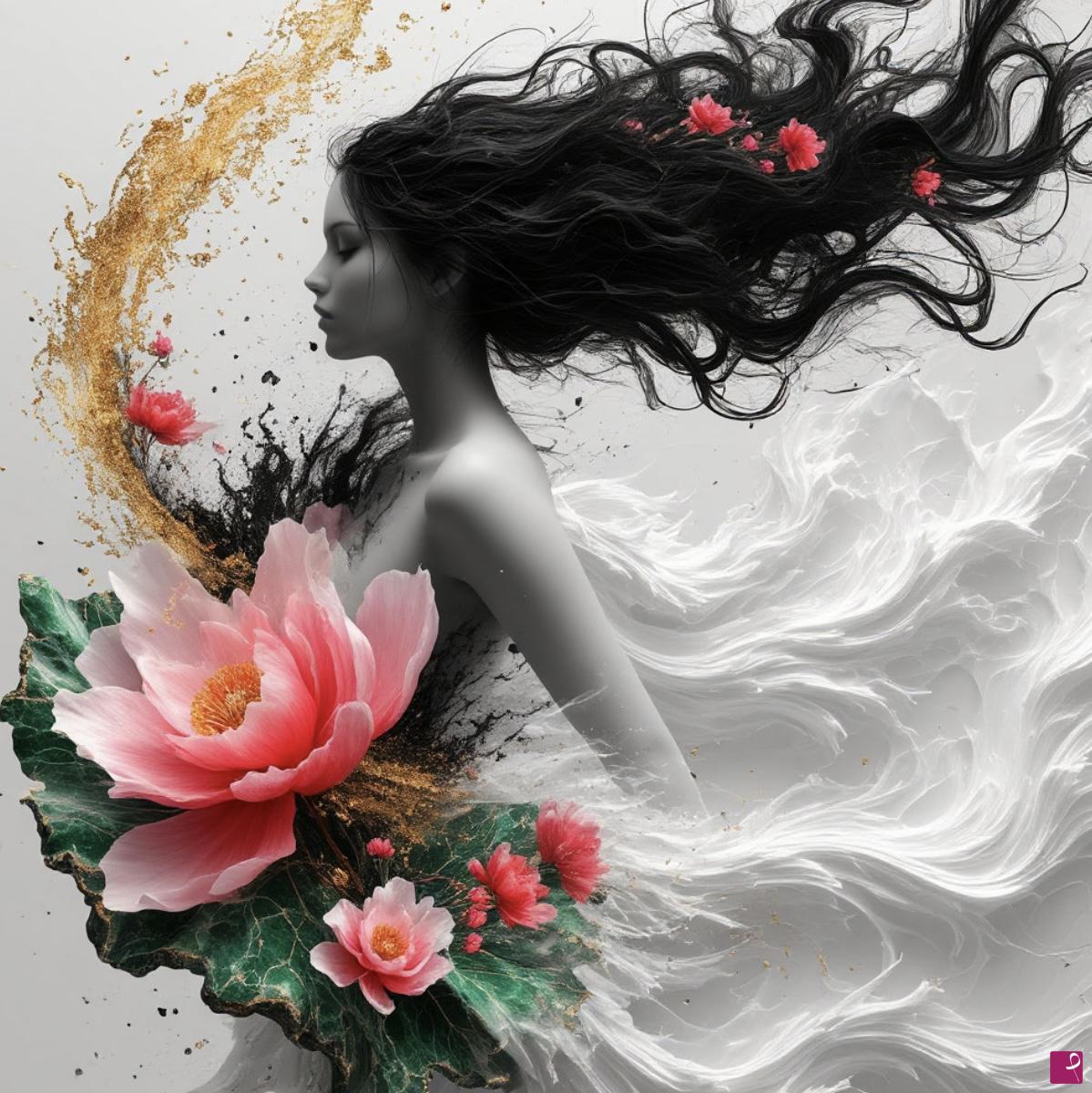 quadri in vendita online - Girl flowers in hands