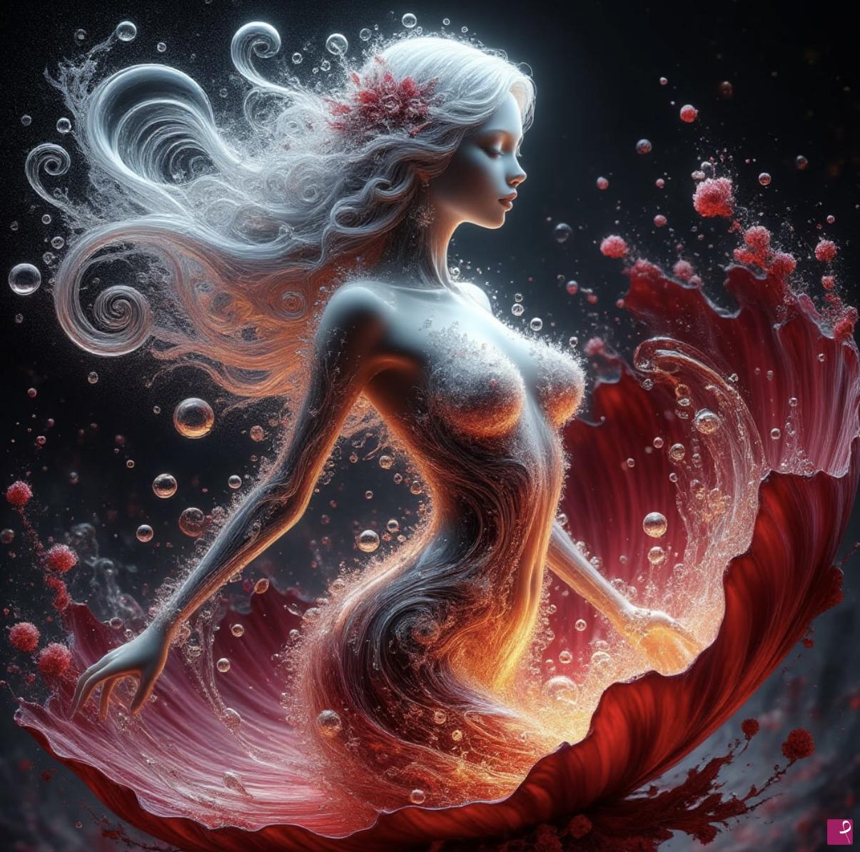 quadri in vendita online - Girl from flower and water bubble 