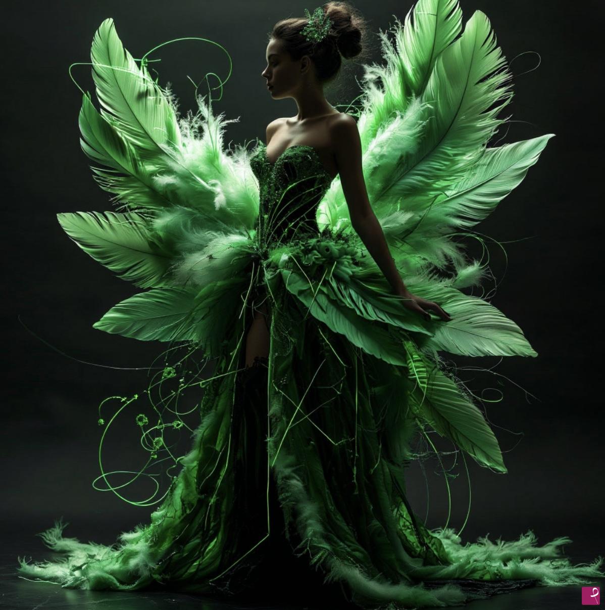 quadri in vendita online - Girl, green big leaves 