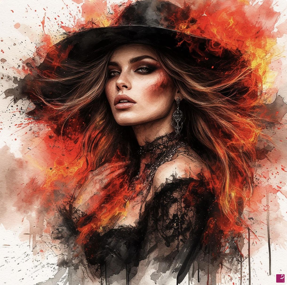 quadri in vendita online - Girl in a black hat