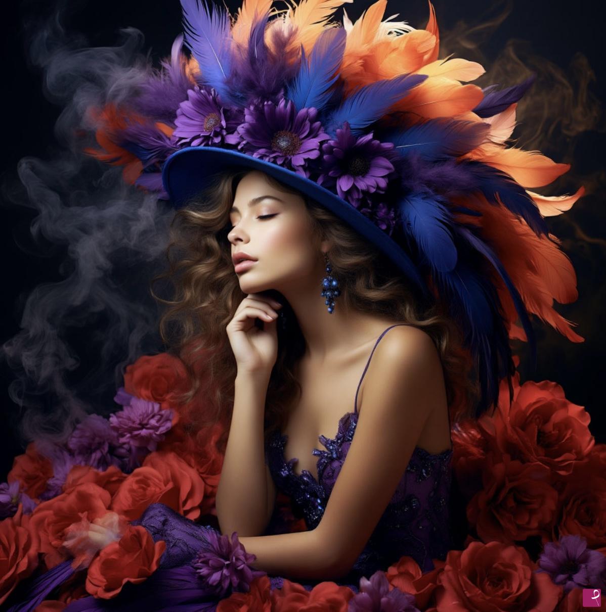 quadri in vendita online - Girl in big hat 