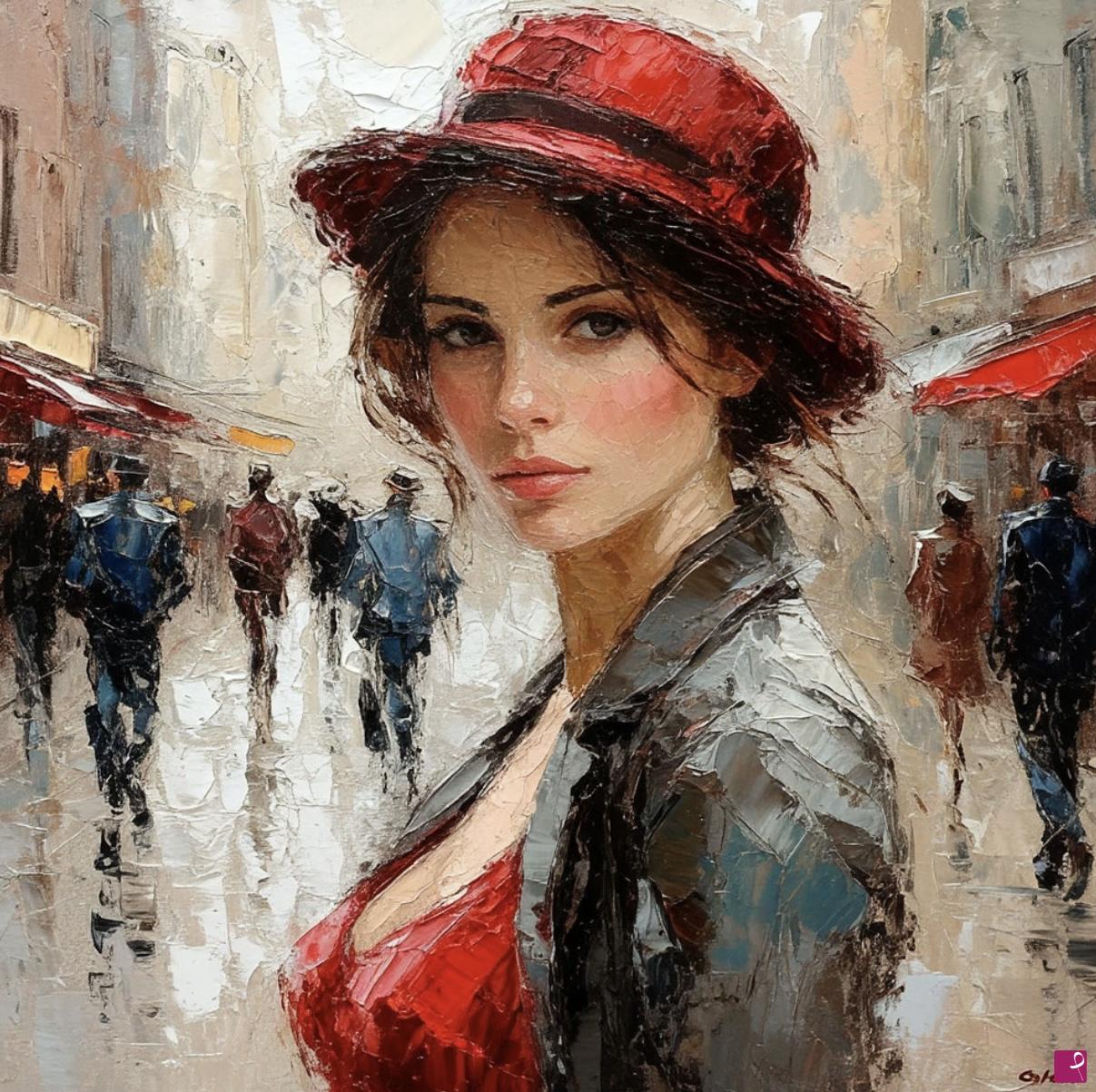 quadri in vendita online - Girl in city street 