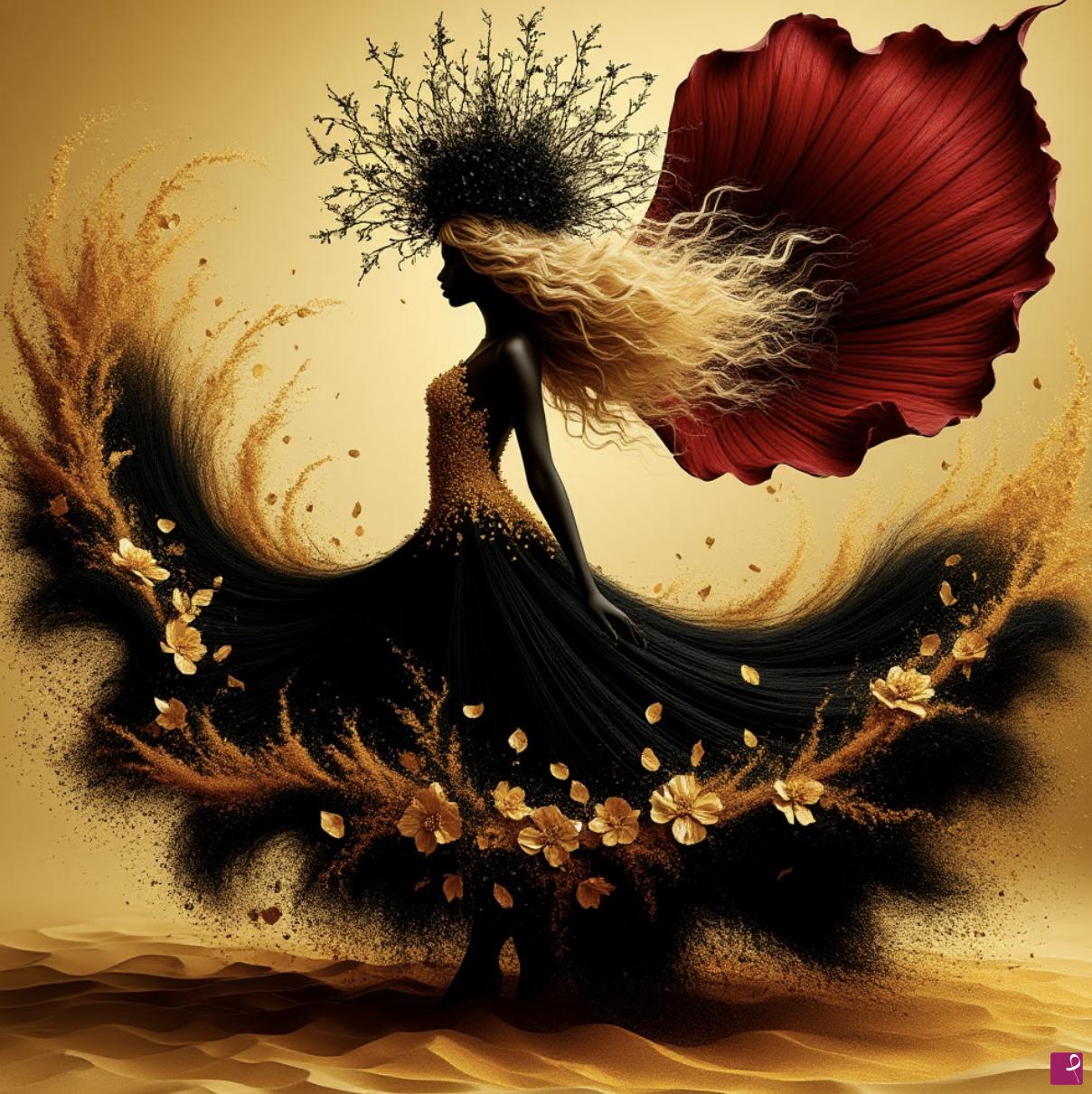 quadri in vendita online - Girl in desert, strong wind