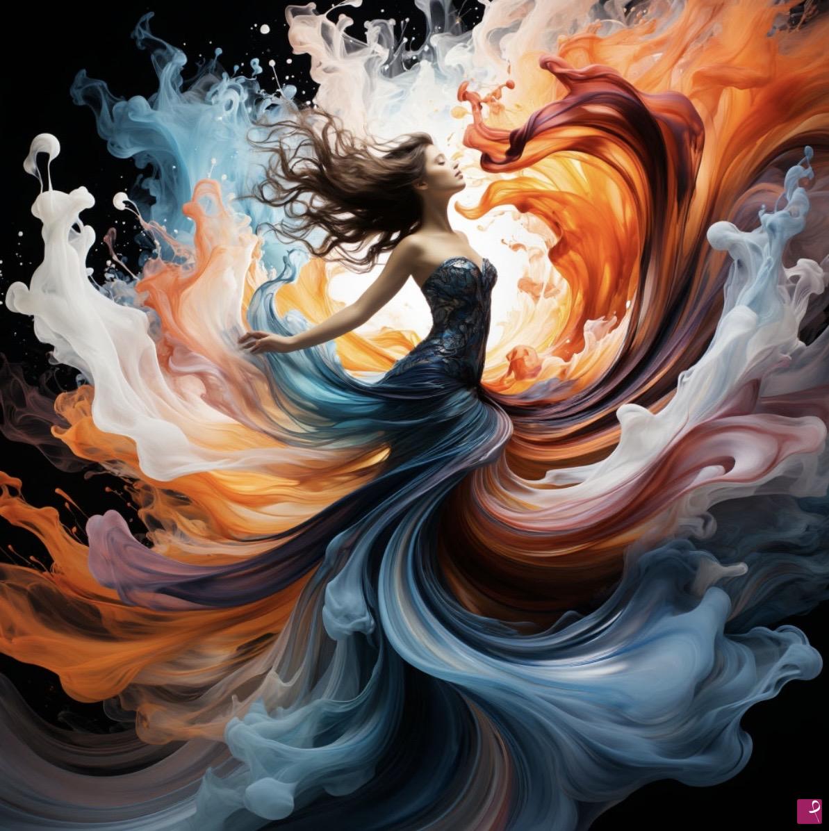 quadri in vendita online - Girl in dress and wind
