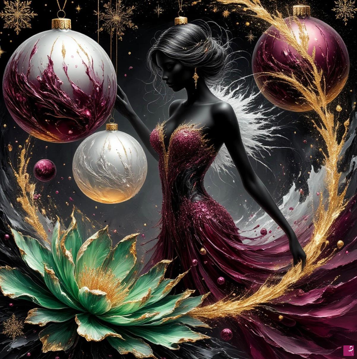 quadri in vendita online - Girl in dress, balls, flowers 