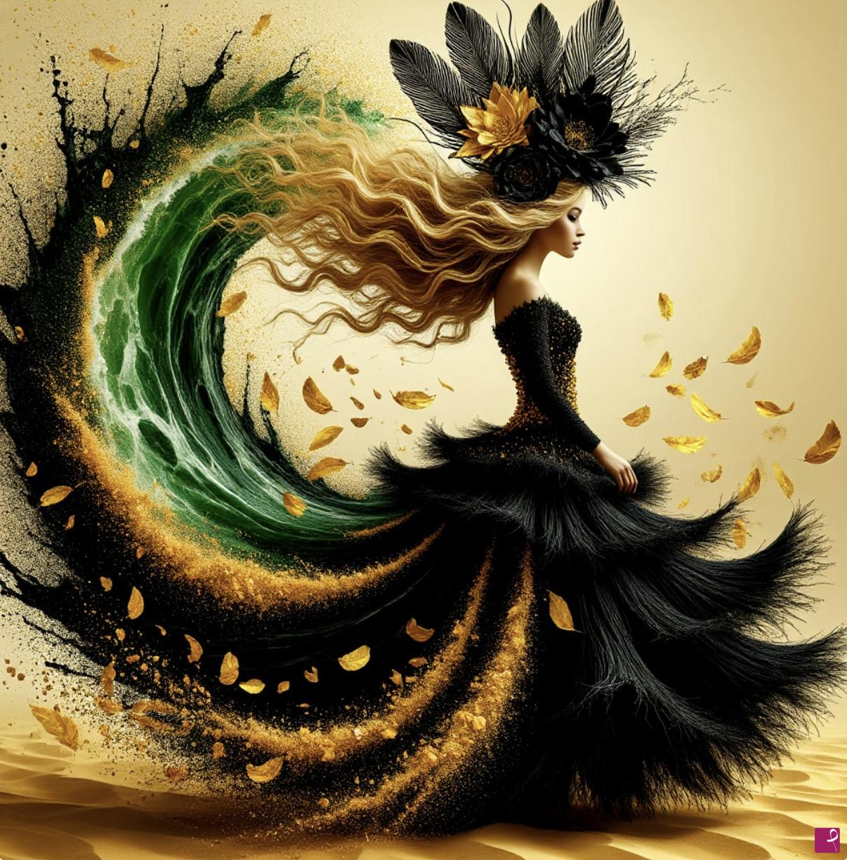 quadri in vendita online - Girl in dress from sea waves 