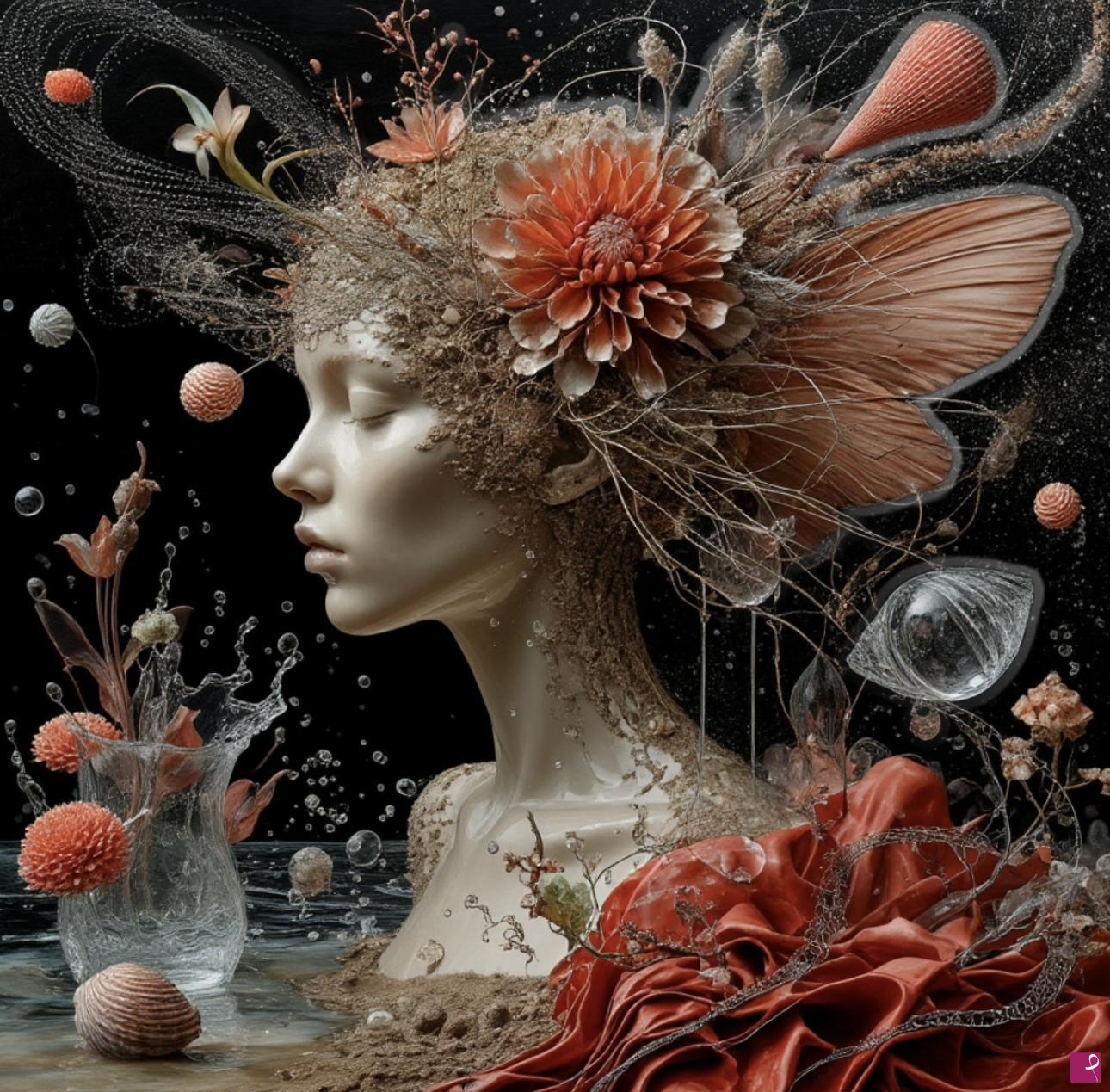 quadri in vendita online - Girl in flower in head