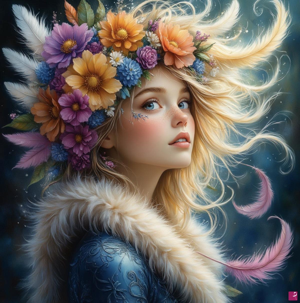 quadri in vendita online - Girl in flowers 2