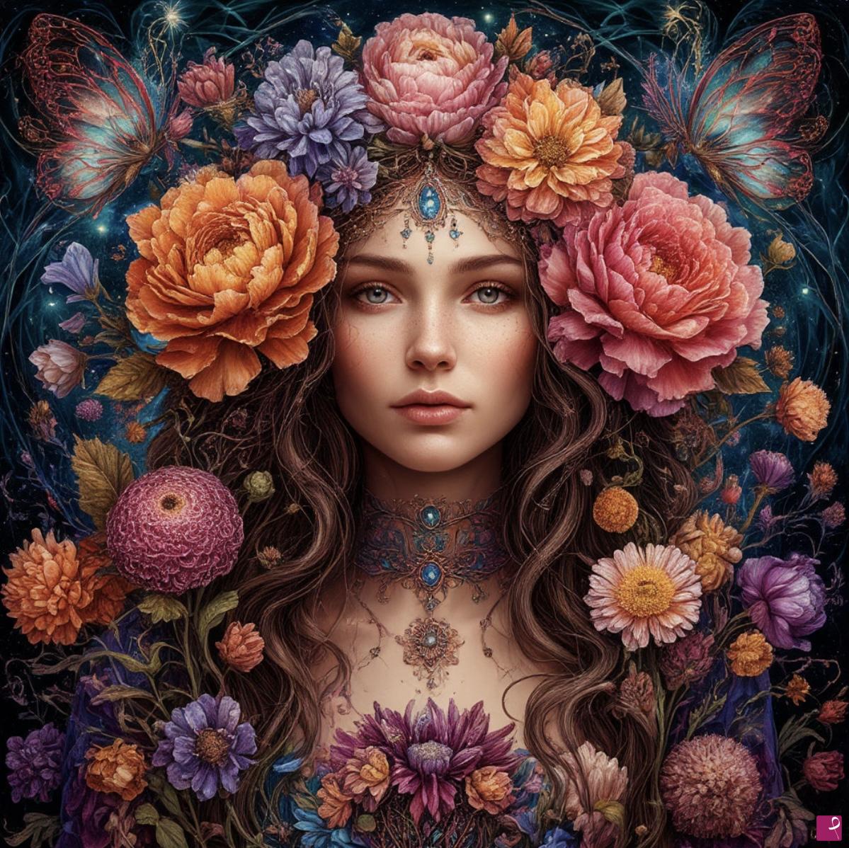 quadri in vendita online - Girl in flowers 2