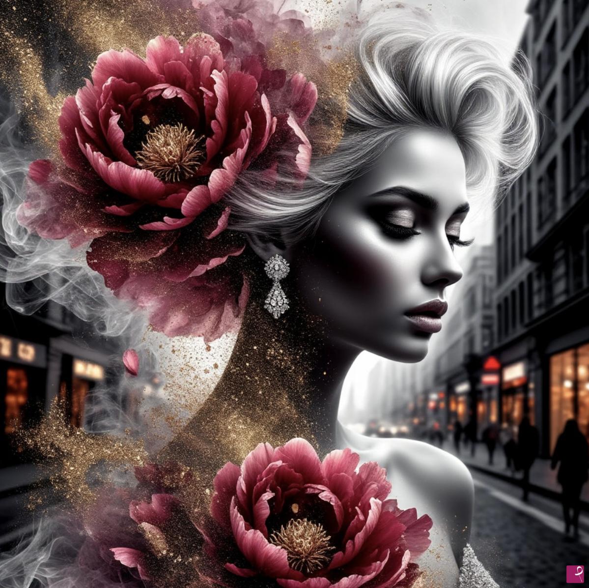 quadri in vendita online - Girl in flowers in head