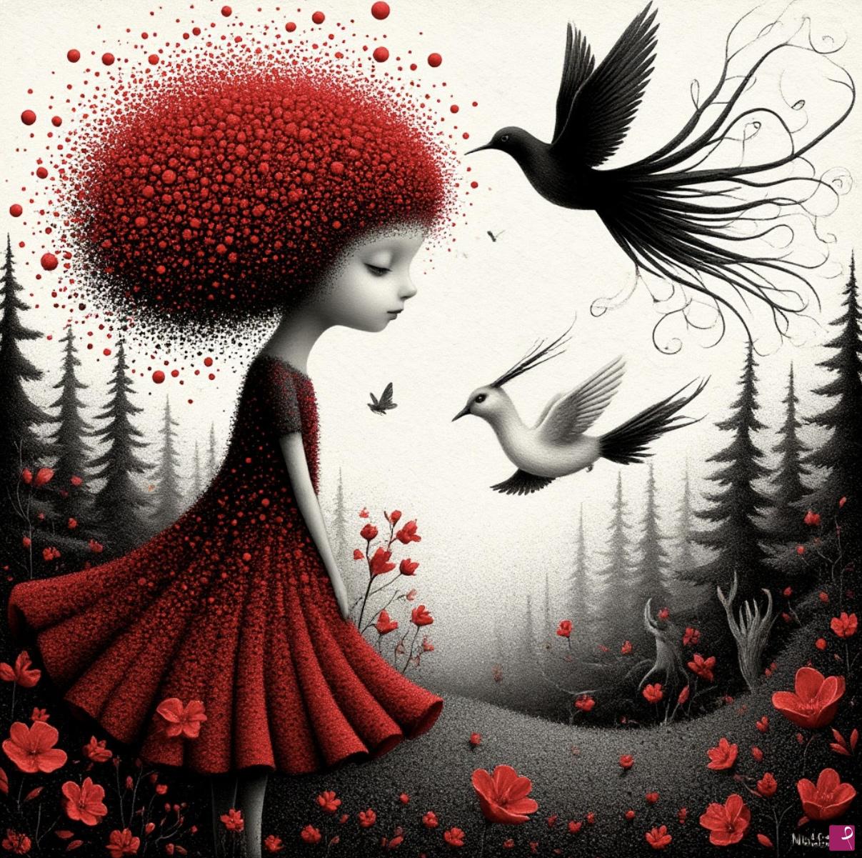 quadri in vendita online - Girl in forest 