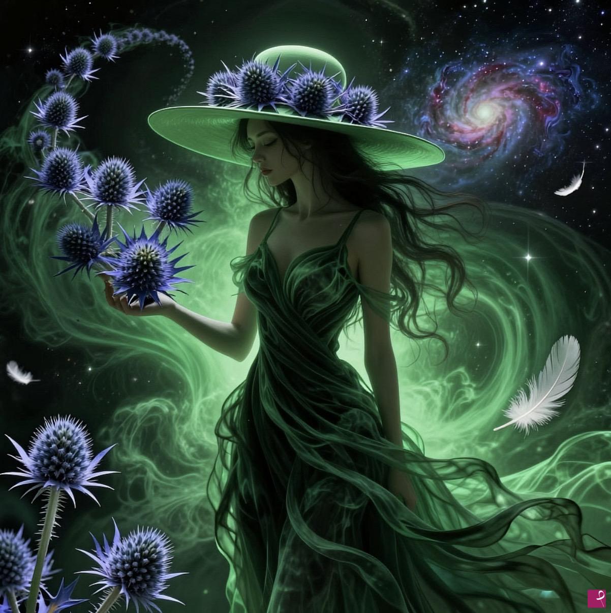 quadri in vendita online - Girl in hat and flowers 