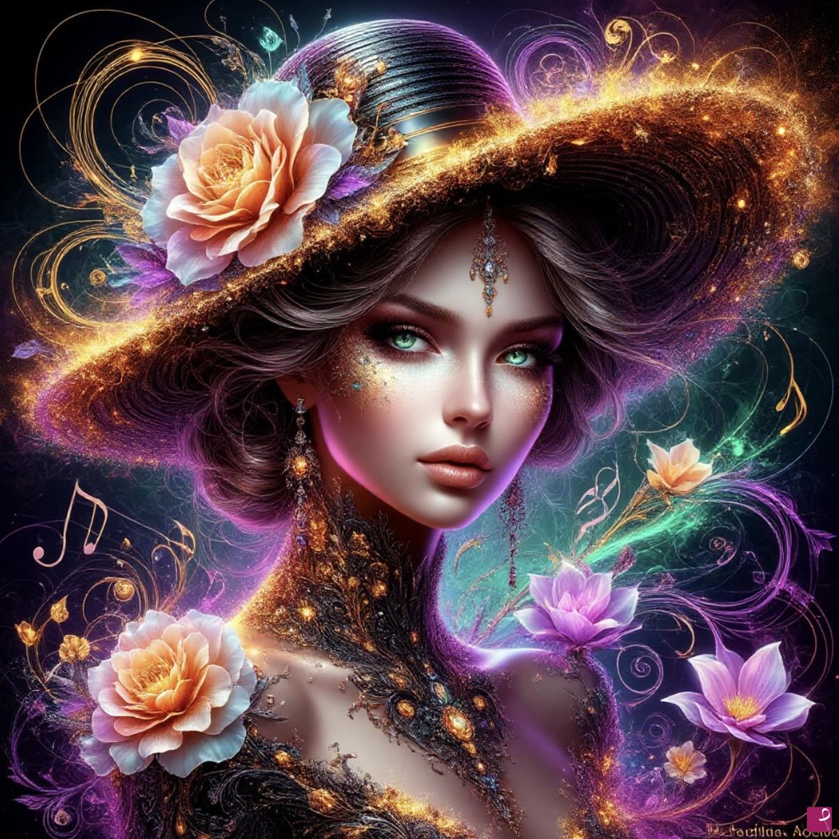 quadri in vendita online - Girl in hat with flowers 2
