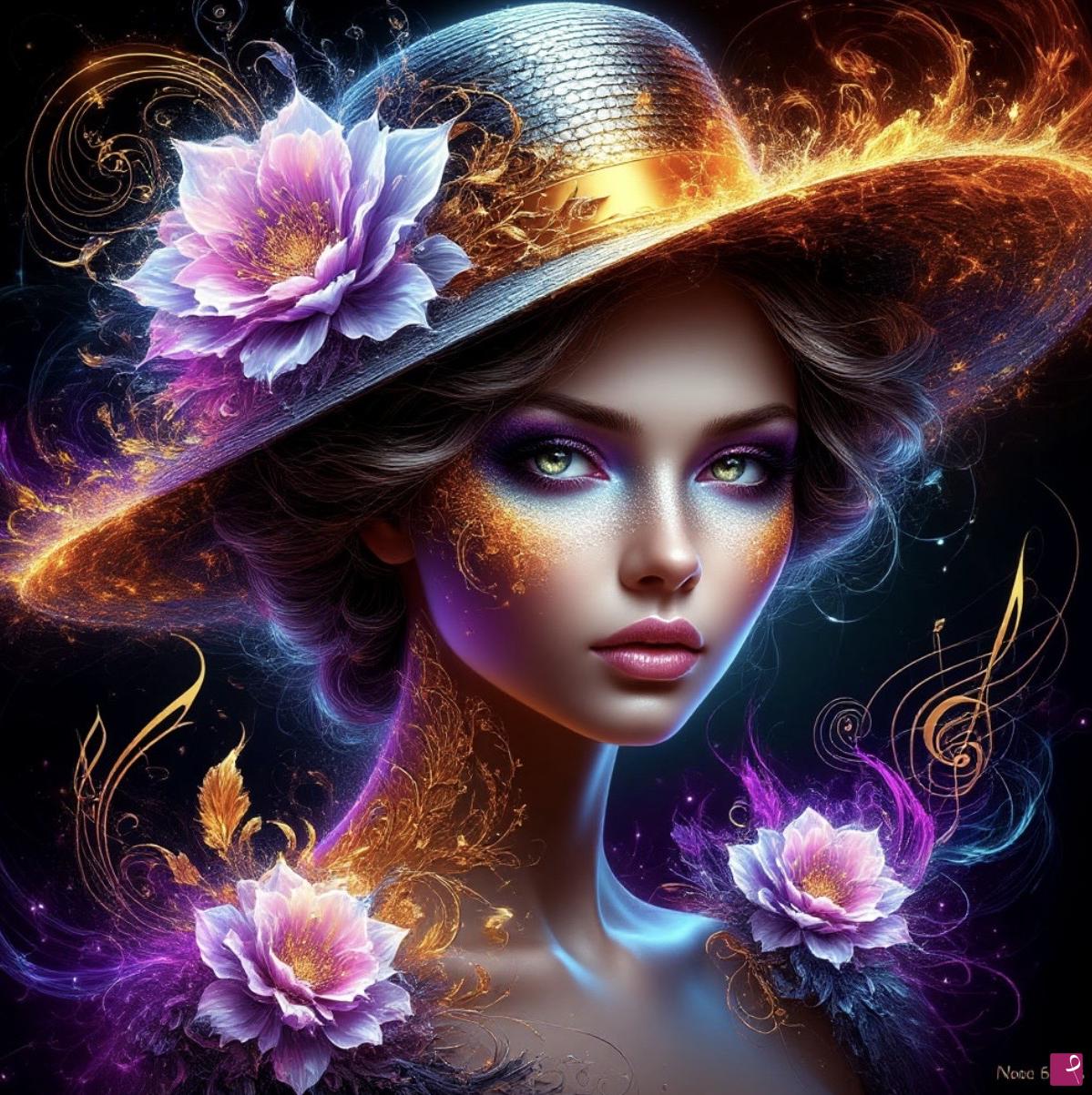 quadri in vendita online - Girl in hat with flowers 