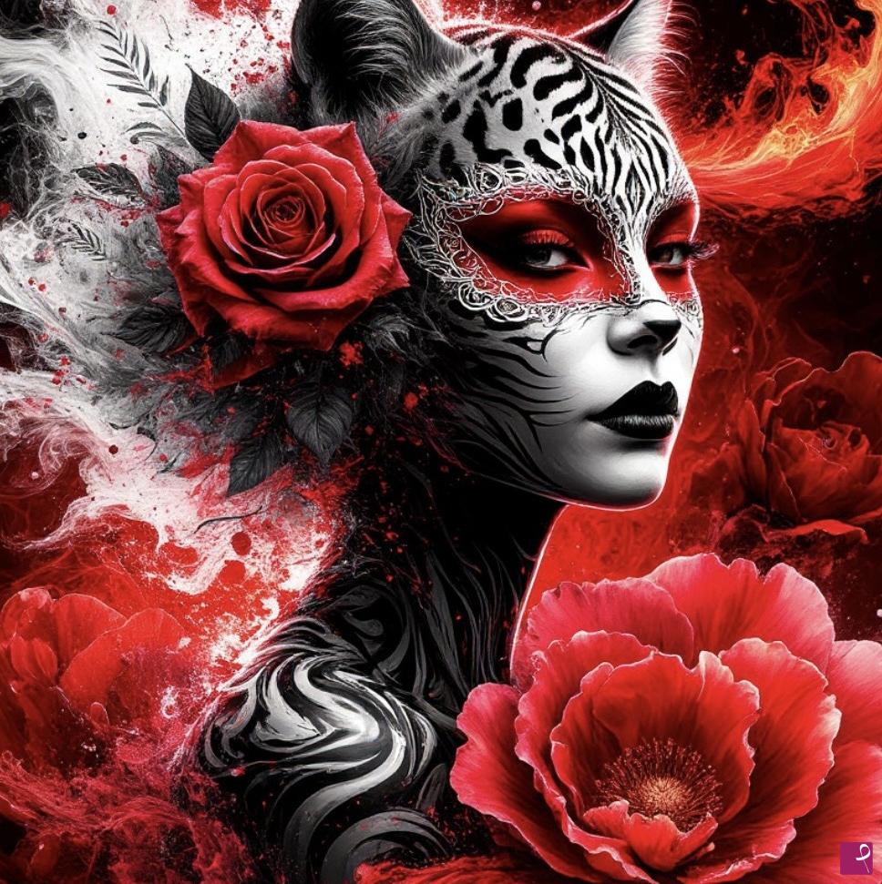 quadri in vendita online - Girl in mask’s tiger 