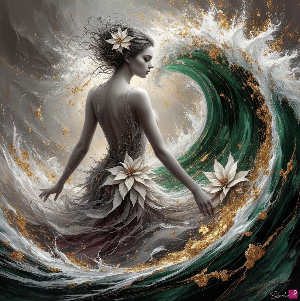 quadri in vendita online - Girl in ocean waves 