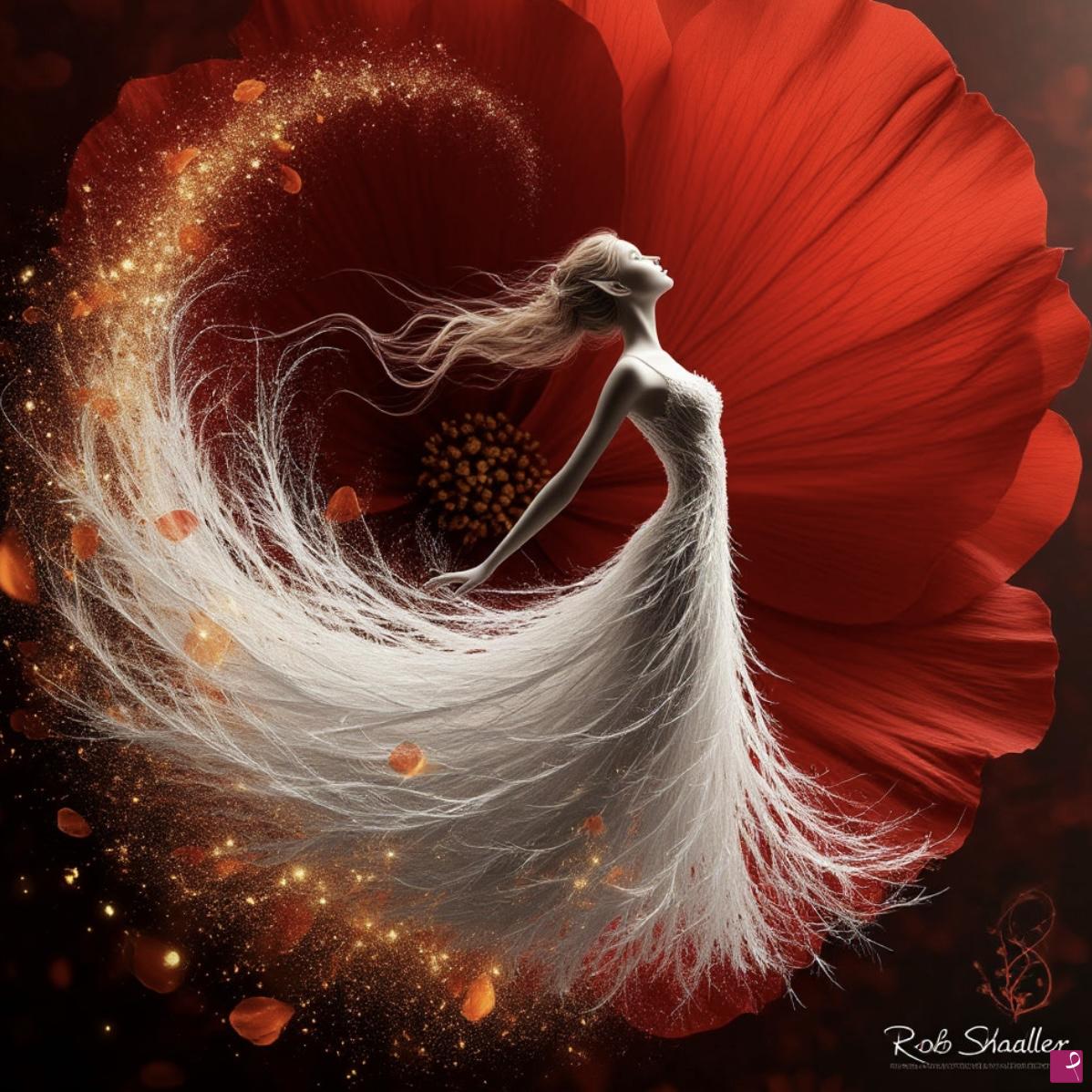 quadri in vendita online - Girl in white dress and flower 