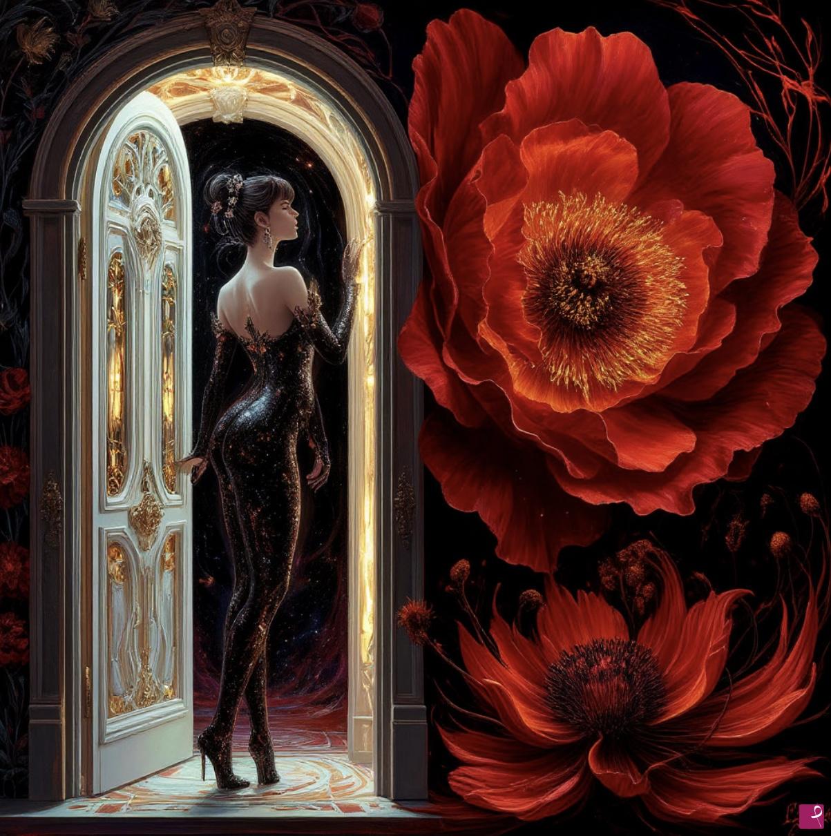 quadri in vendita online - Girl near open door 