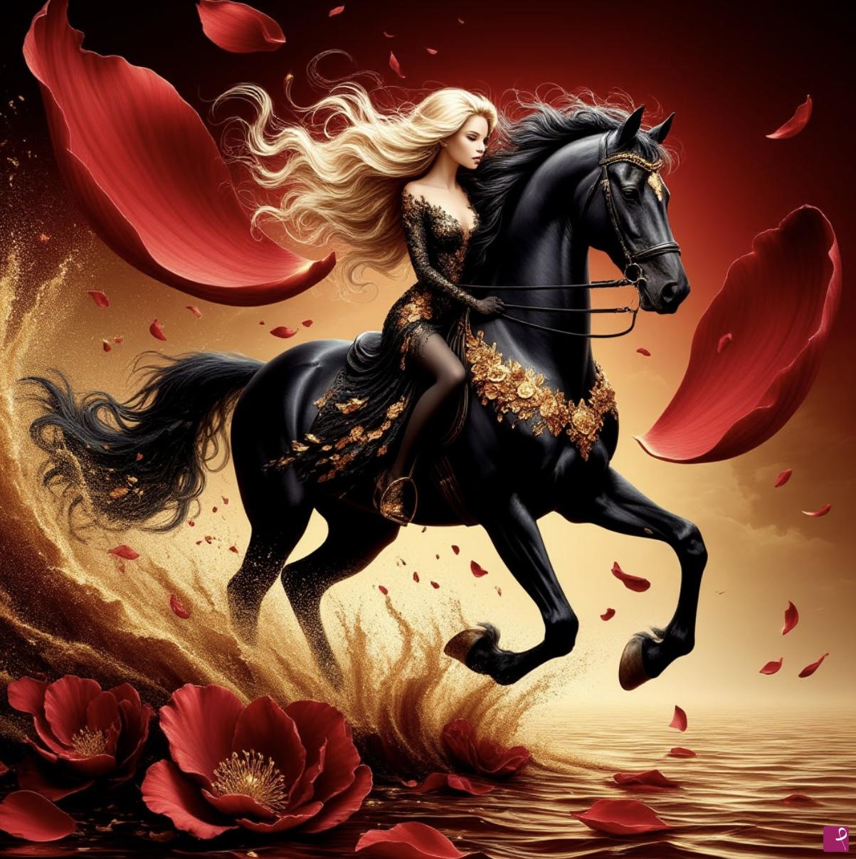 quadri in vendita online - Girl on Black horse 