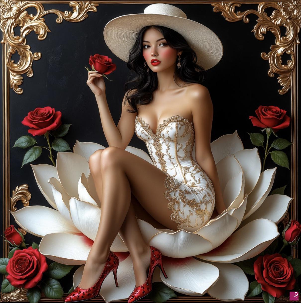quadri in vendita online - Girl on white rose 
