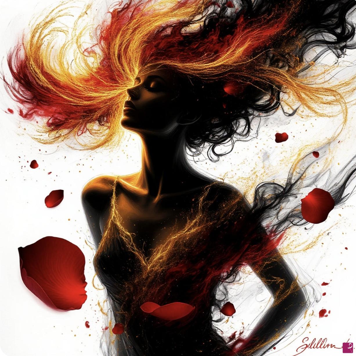 quadri in vendita online - Girl, rose, fire 2