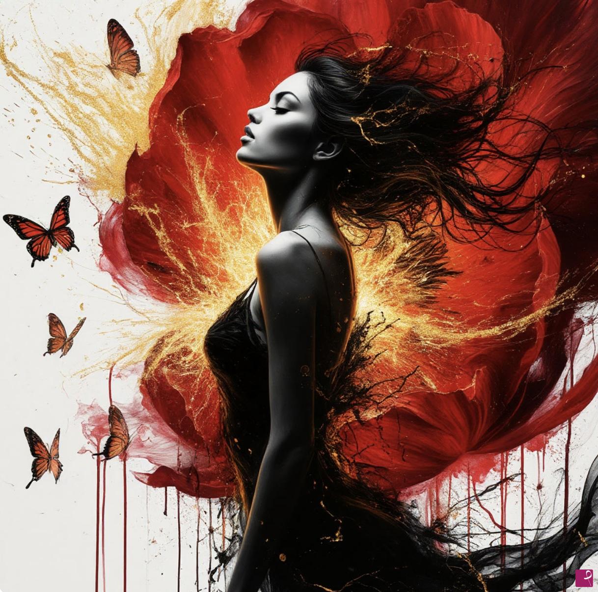 quadri in vendita online - Girl, rose, fire 