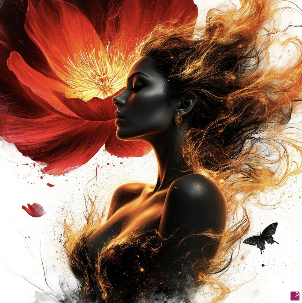 quadri in vendita online - Girl, rose, fire 