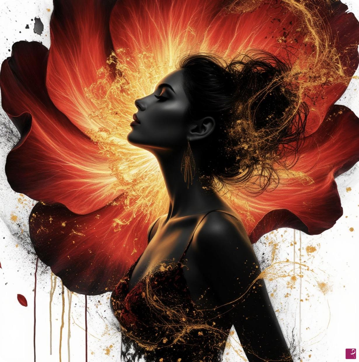 quadri in vendita online - Girl, rose, fire 4