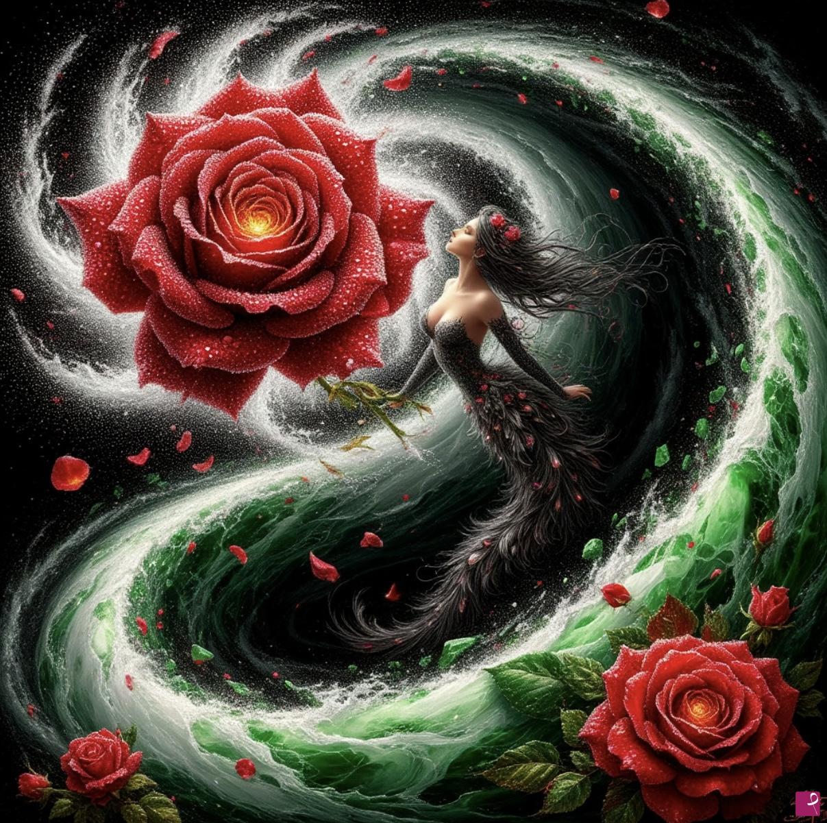 quadri in vendita online - Girl, rose in tornado