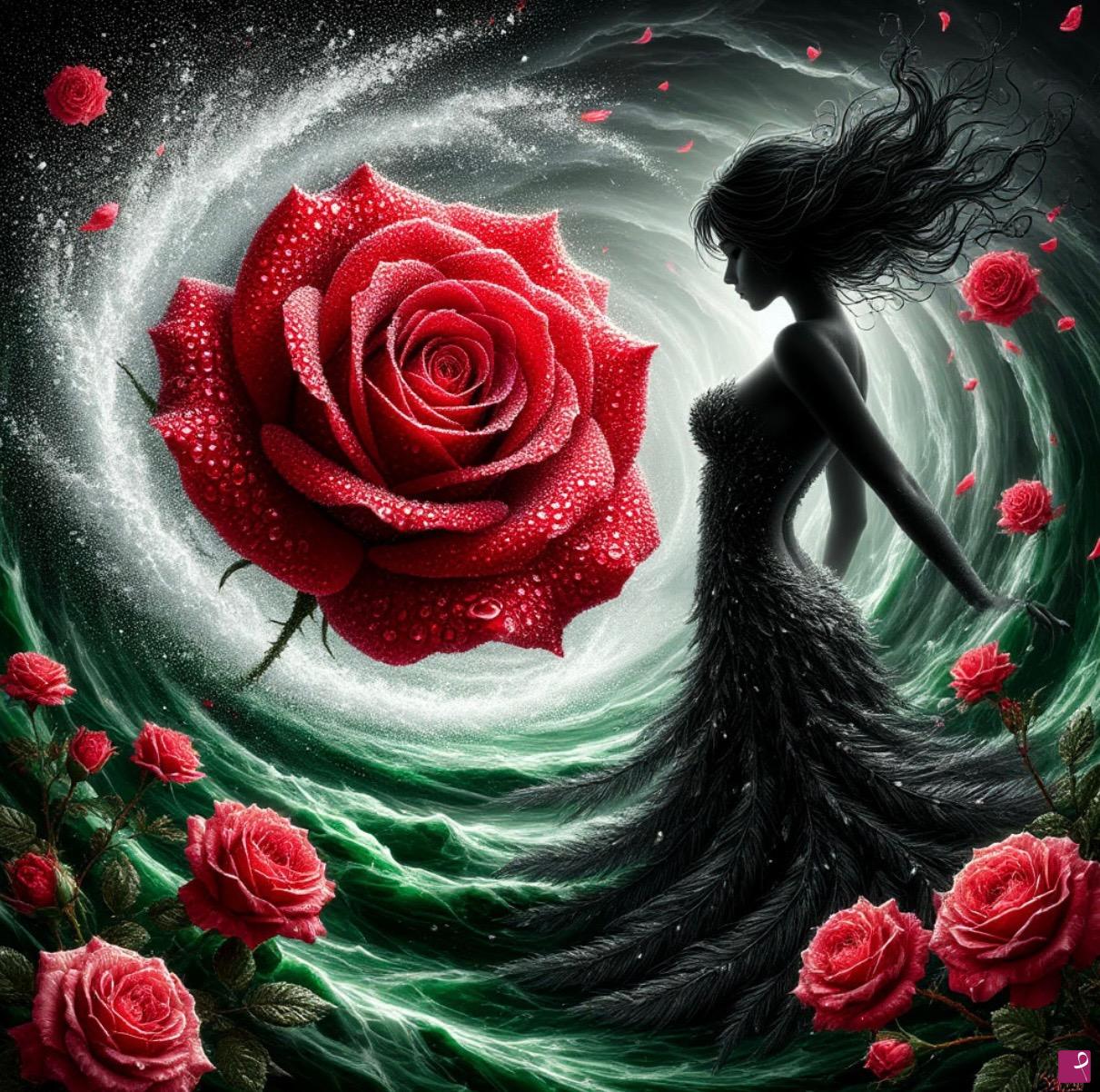 quadri in vendita online - Girl, roses in tornado 