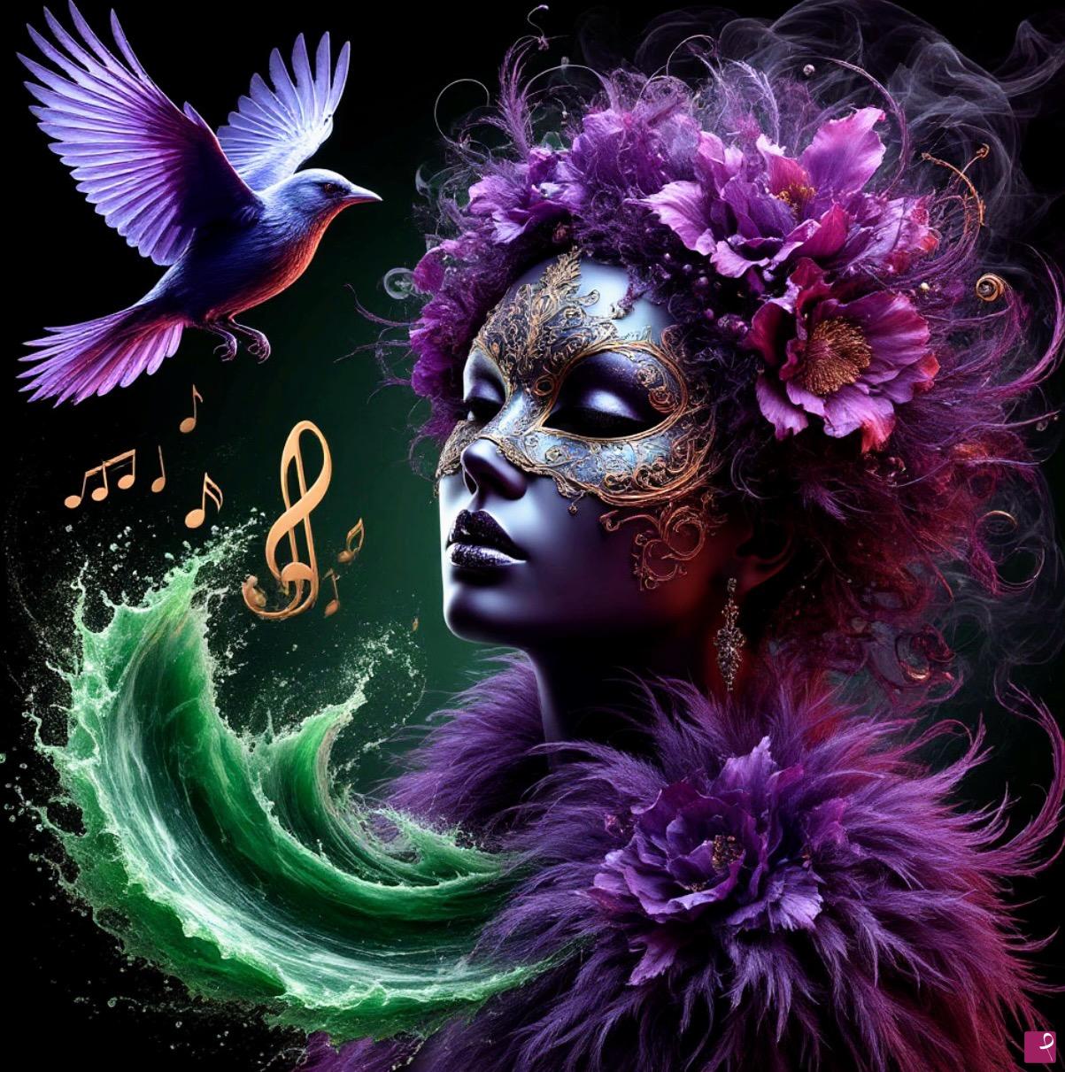 quadri in vendita online - Girl, sheet music, bird, flowers 