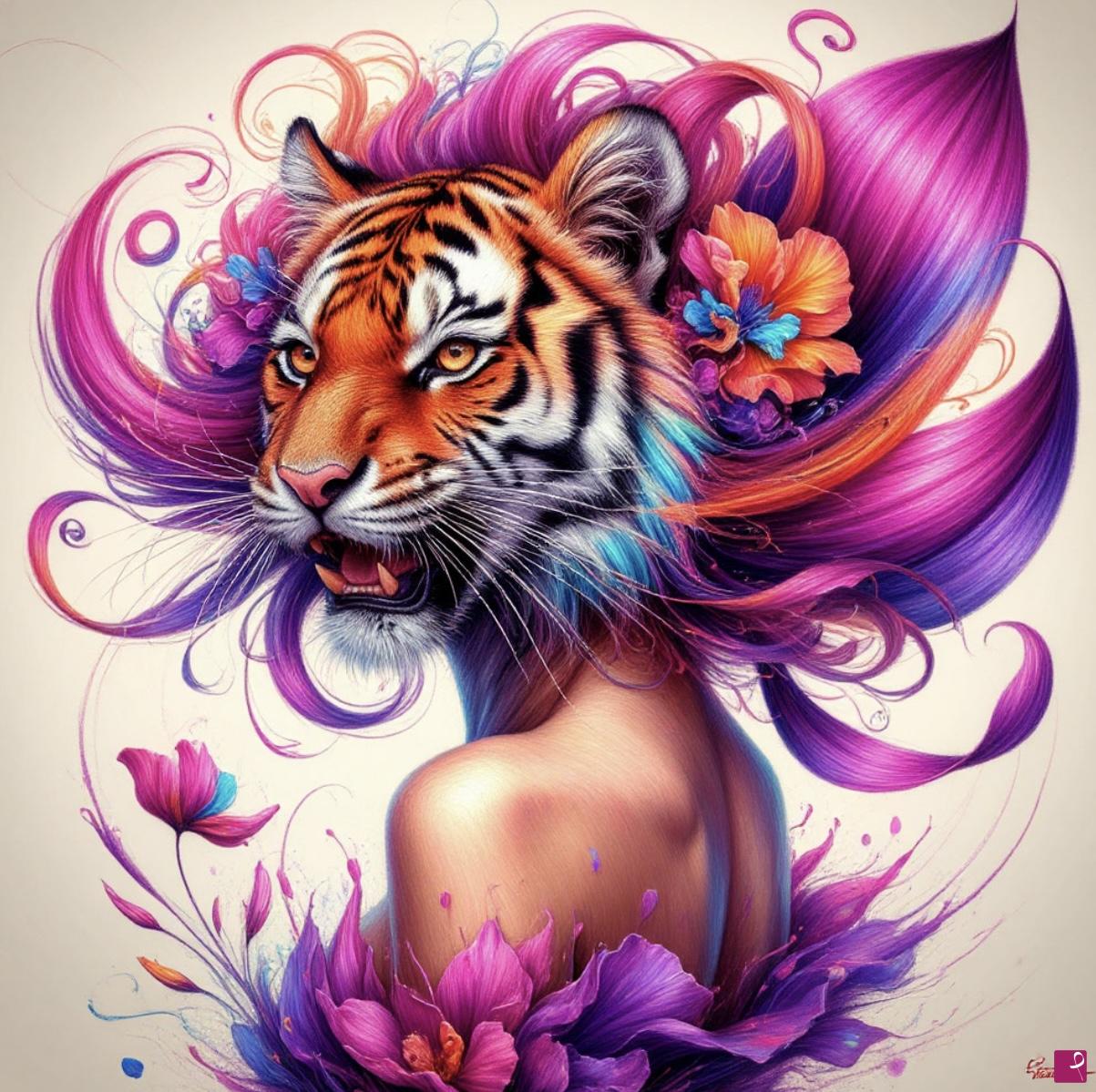 quadri in vendita online - Girl tiger 