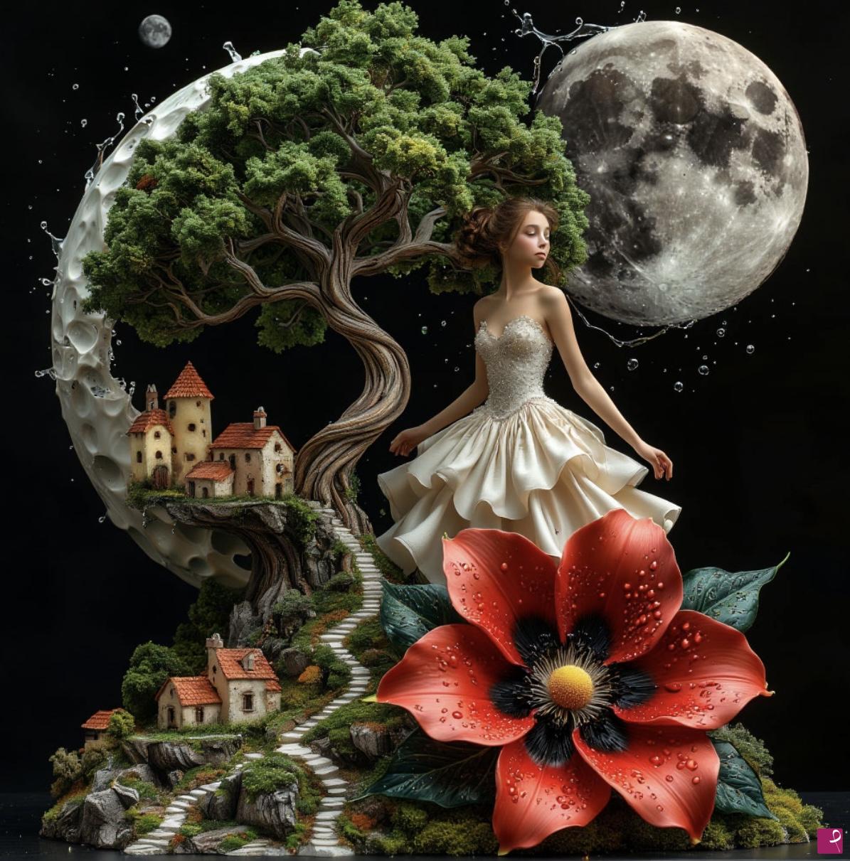 quadri in vendita online - Girl, tree, moon 