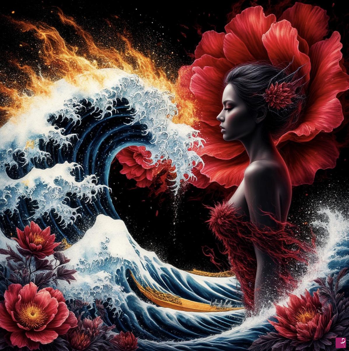 quadri in vendita online - Girl, tsunami, flowers3