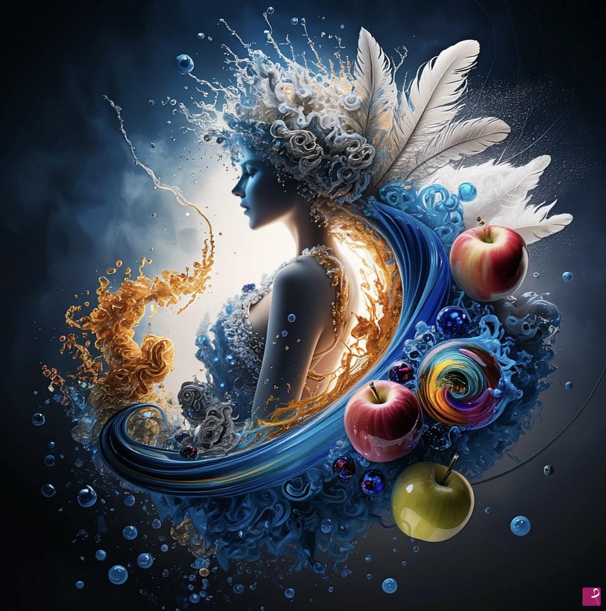 quadri in vendita online - Girl, waves, feathers