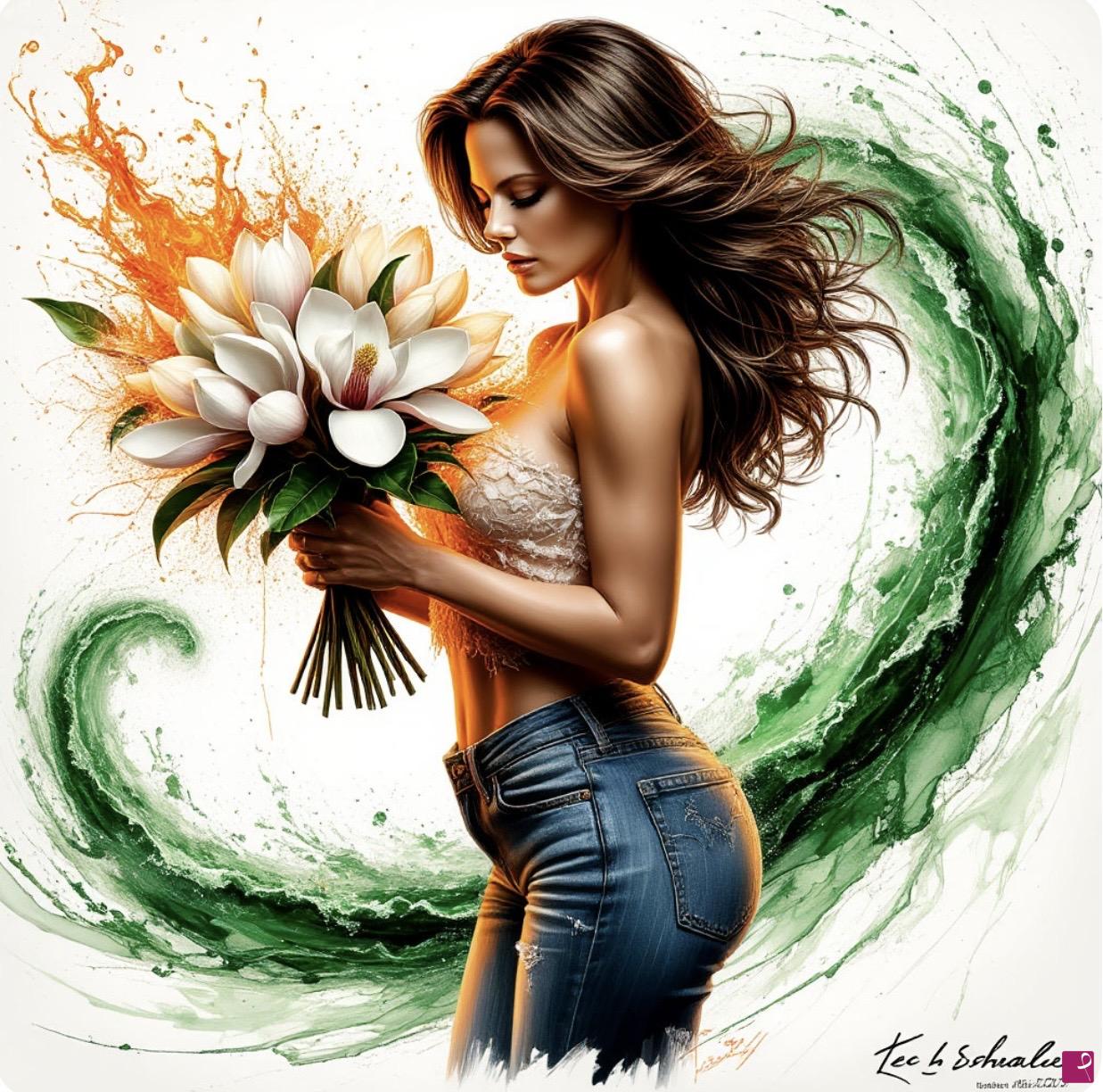 quadri in vendita online - Girl which flowers