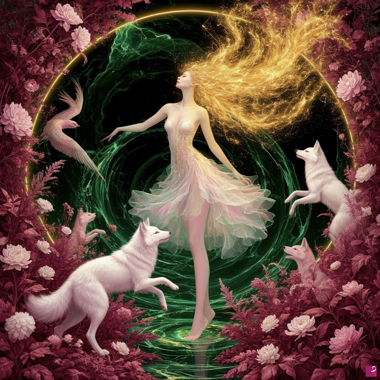 quadri in vendita online - Girl, white wolfs and girls