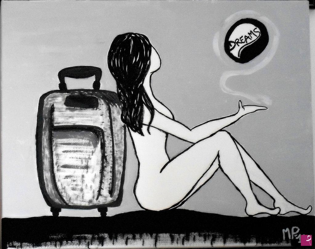 quadri in vendita online - Girl with a Suitcase 
