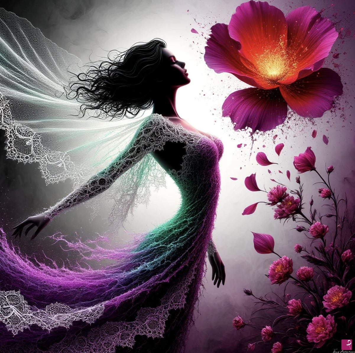 quadri in vendita online - Girl with a veil and flowers 