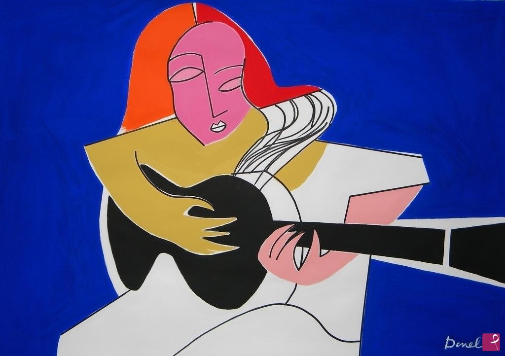 quadri in vendita online - Girl with guitar