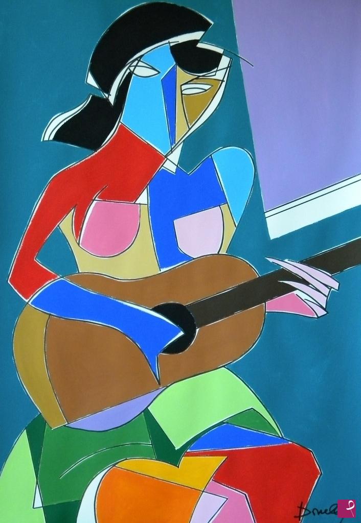 quadri in vendita online - Girl with guitar